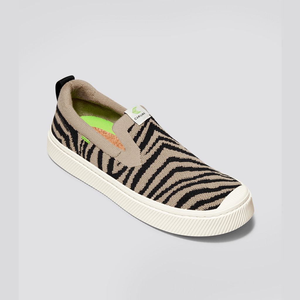 IBI Slip-On Cariuma Low Top Bamboo Weave Knit Vegan Mujer Zebra Print | BYJDIS172