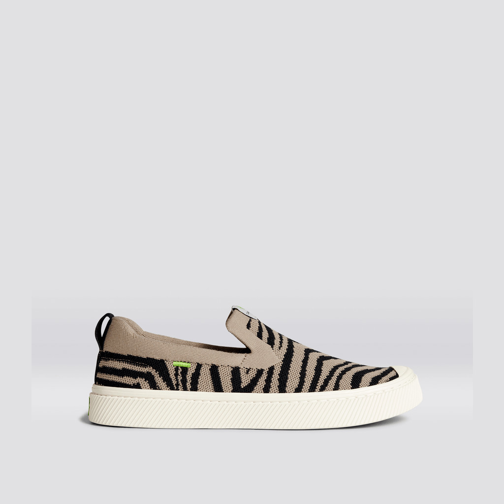 IBI Slip-On Cariuma Low Top Bamboo Weave Knit Vegan Mujer Zebra Print | BYJDIS172